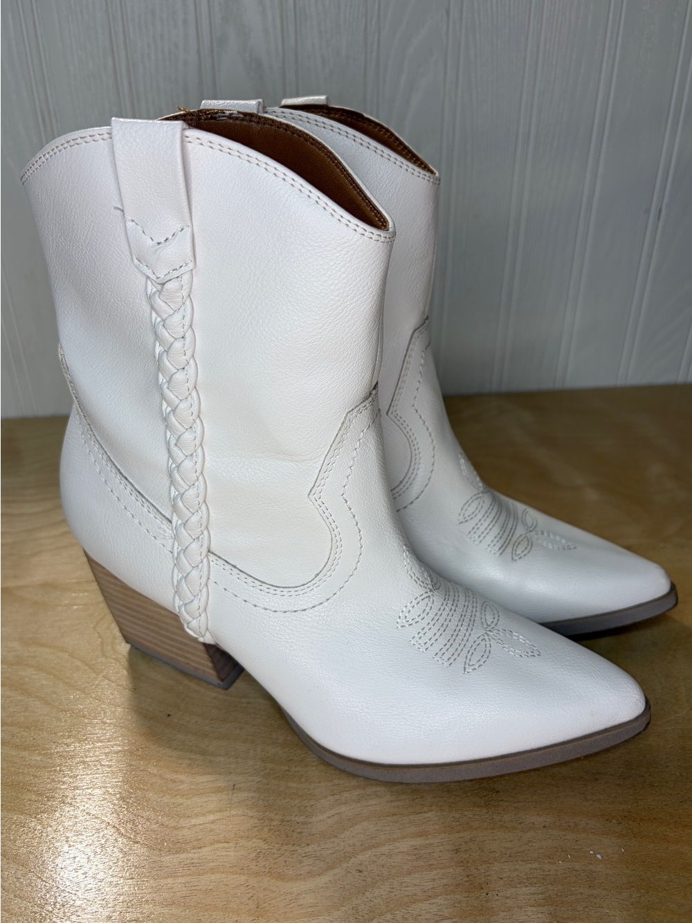 DV by Dolce Vita Koolson Braided Faux Leather Cowboy Booties - White